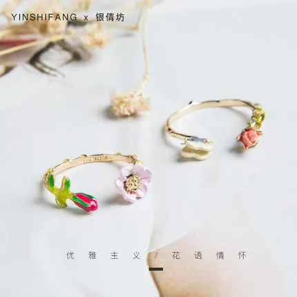 

New Arrival Fashion Beautiful Personality Flower Enamel Glaze Vivid Butterfly Holiday High Quality Index Finger Ring For Women