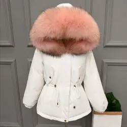 Утепленные зимние пальто Для женщин Oversize 2018 большой реальный натурального меха белой парка-пуховик с утиным пухом верхняя одежда с