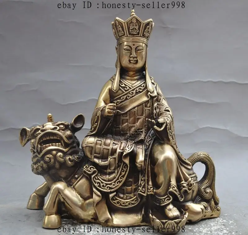 8"Chinese Buddhism Brass TangSeng Ksitigarbha Monk Buddha Ride Unicorn Statuestatuestatues