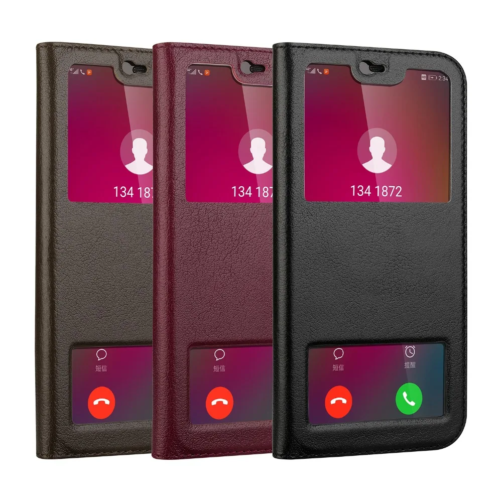 

Genuine Leather Case For Huawei Nova 3e Case Flip Cover Full Protection Smart View Window Cases For Huawei P20 Lite Phone Shell
