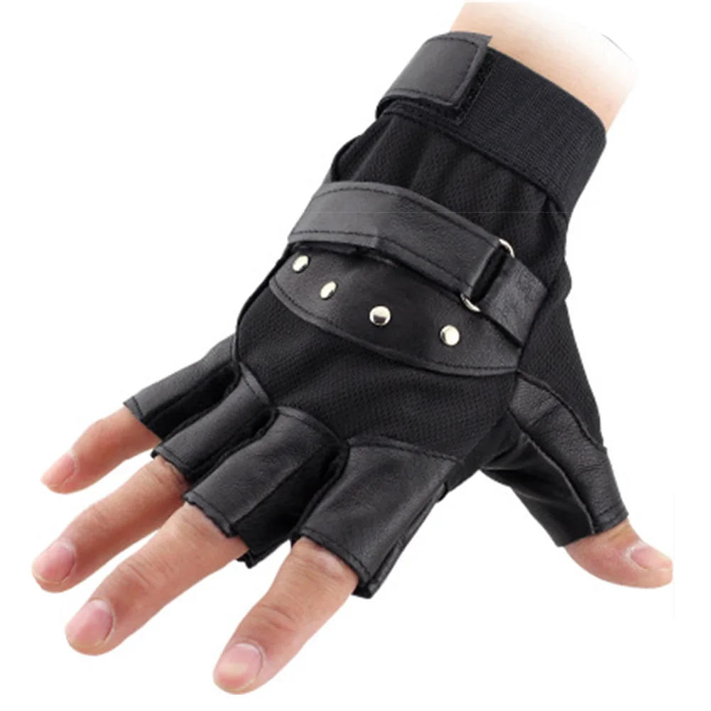 Мужские кожаные перчатки без пальцев, черные перчатки для вождения мотоцикла, теплые перчатки для велосипеда