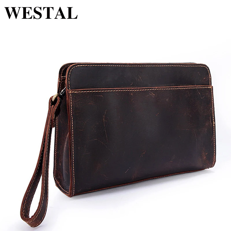 

WESTAL Crazy Horse Genuine Leather Men Bag Men Wallet Phone Casual Clutches Man Day Clutch Bag Leather Handbag Male Purse