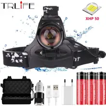 Супер яркий светодиодный налобный фонарь Xlamp xhp50 Мощный USB светодиодный налобный фонарь 3*18650 фонарик