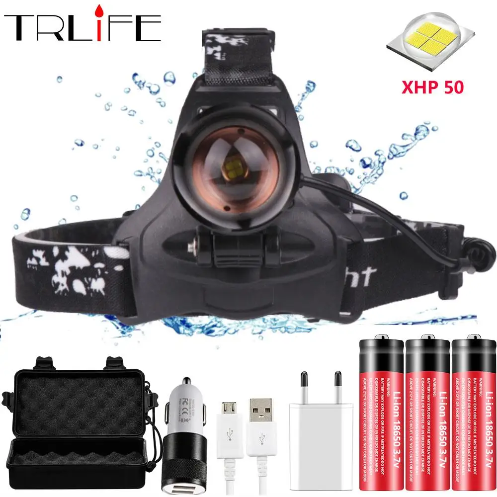 

60000lum 40W Upgraded version XHP50 headlamp Headlight high powerful xhp70 head lamp torch zoom Head light by 3*18650