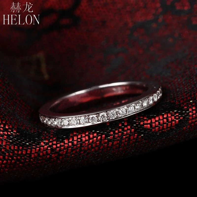 HELON тонкой 0.4ct Блестящий из натуральной алмазы Твердые 10 К белого золота Обручение обручальное кольцо для Для женщин ювелирные изделия