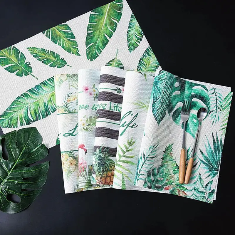 عدم الانزلاق شيك الاستوائية النباتات أدوات المائدة سادة طاولة طعام حصيرة الحرارة العزل المفارش فلامنغو الورقة الخضراء الصبار عاء كوستر