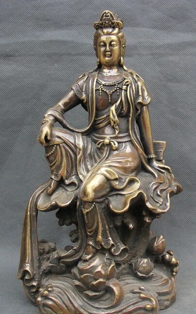 

10" Chinese Buddhism Copper Lotus Seat fast GuanYin Kwan-Yin Boddhisattva Statue S0705 Discount 35%