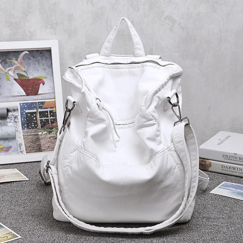 

anti-theft backpack women large soft pu leather backpacks female big luxury white antitheft back pack solid travel bagpack woman