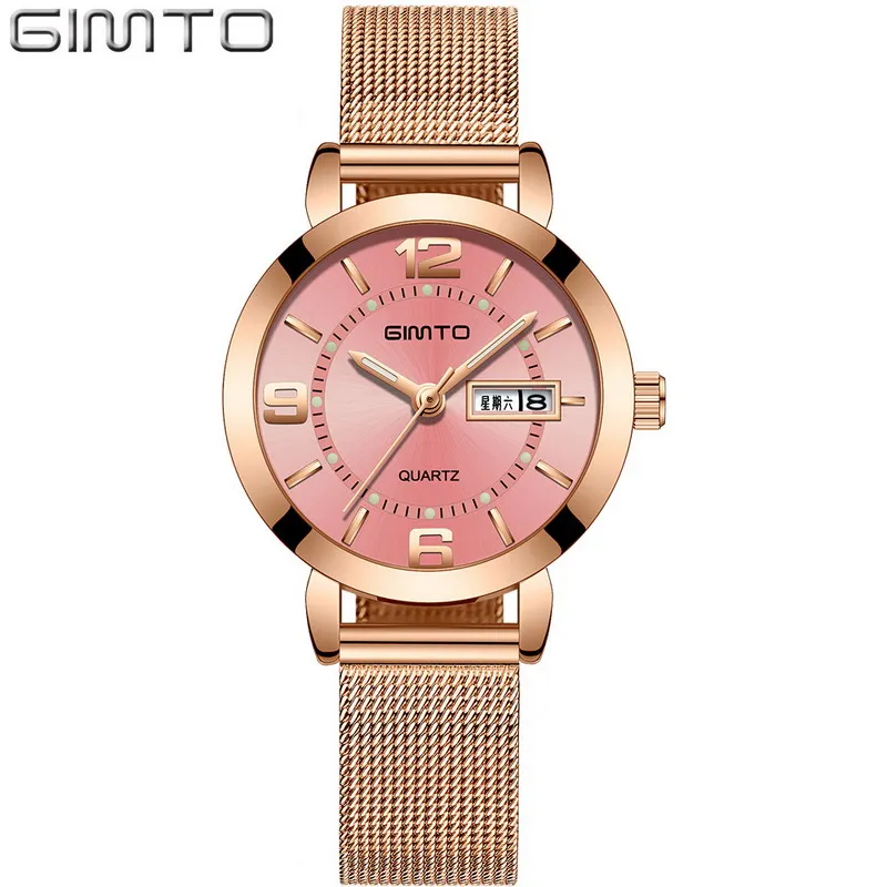 Gimto мини платья женские часы серебро кварцевые женские часы девушки браслет наручные часы relogio feminino montre femme - Цвет: 602-Rose Pink