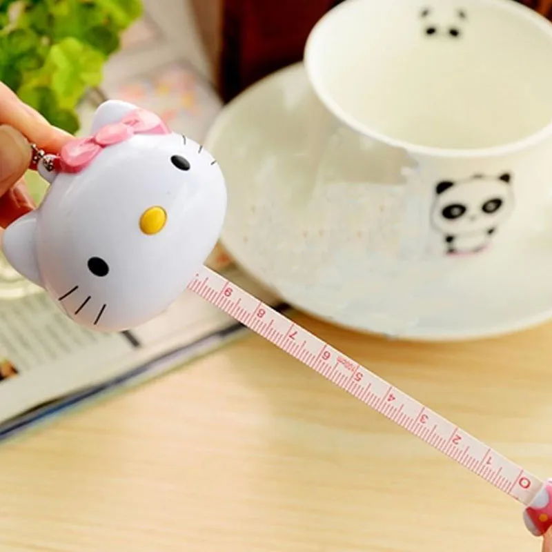 

1pc Creative Kawaii Hello Kitty Automatic telescopic Ruler Measure Ruler small keychain DIY Tool figure toys for Kids gift