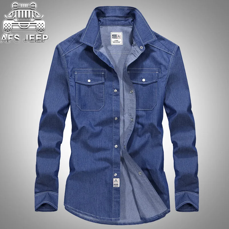 AFS JEEP Brand Shirt Men 2017 Long Sleeve Denim Shirt Men Cotton Jeans ...