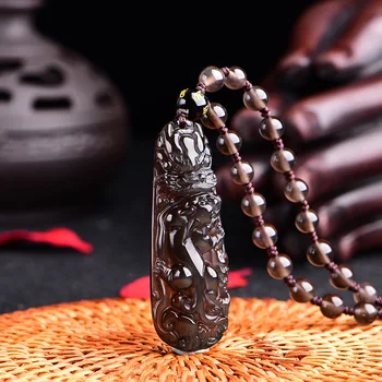 

Natural Rainbow eye Obsidian Dragon Drop Pendant Necklace Amulet Lucky Pendant Maitreya Auspicious Necklace Jewelry Women Men
