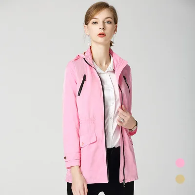 

2018 Autumn New Casual Hooded Zipper Solid Color Loose Thin Coat B6