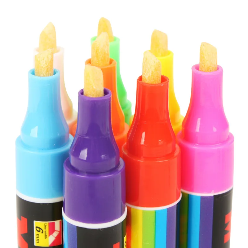 8 цветов, 6 мм, стираемая косая маркер, Набор ручек, жидкий мел, флуоресцентный неоновый светодиодный, оконные, стеклянные краски, маркеры для доски