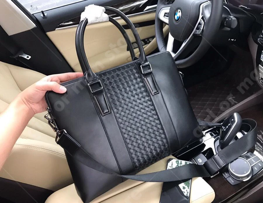 

Fashion handbag briefcase for men weaving real leather lady bag luxury cowhide package 2019 new