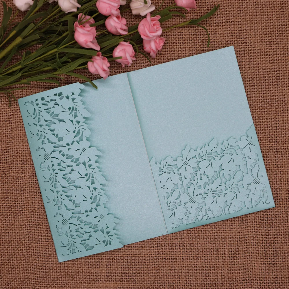  10pcs/pack Glitter Wedding Invitation Card Cover Leaves Shinny Paper Carved Invitations Birthday Ba - 33026320691