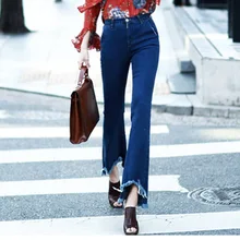 Новые винтажные джинсы с завышенной талией и расклешенными краями женские модные джинсовые брюки с кисточками женские узкие женские джинсовые брюки женские весна-осень