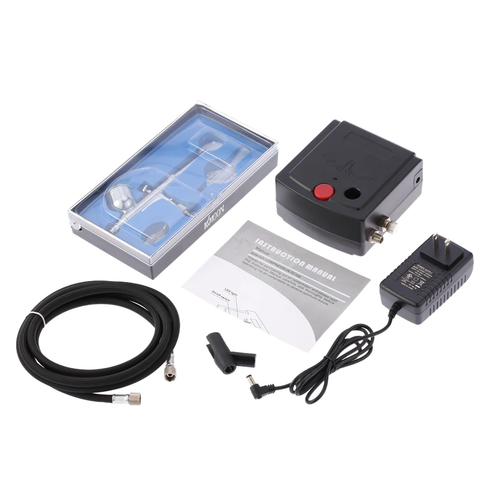

KKmoon Dual-Action Spray Gun Mini Airbrush Compressor Kit Airbrush for Nail Art Makeup Tattoo Model Cake Car paint