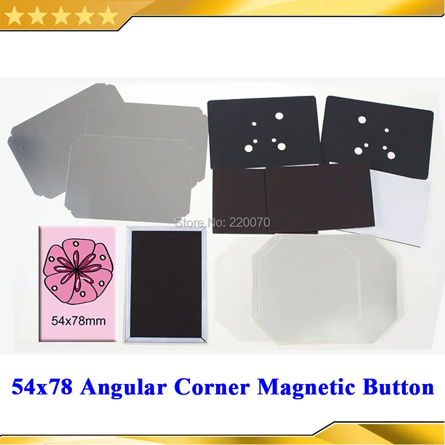 

100 Sets Blank Angular Corner 54x78mm Rectangular Button Maker Fridge Magnet Button Material Badge Making Machine