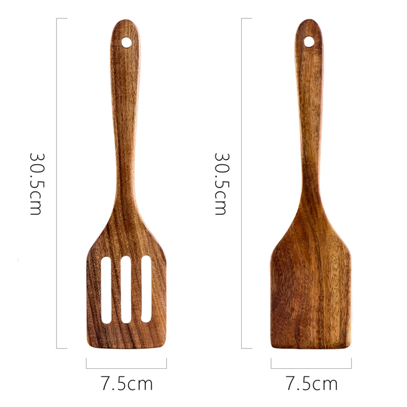 Kitchen Utensils Wooden Spatula Slotted Turner Long Handled Wood Kitchen Turners Non-stick Pancake Flipper Shovel Cooking Tools (3)