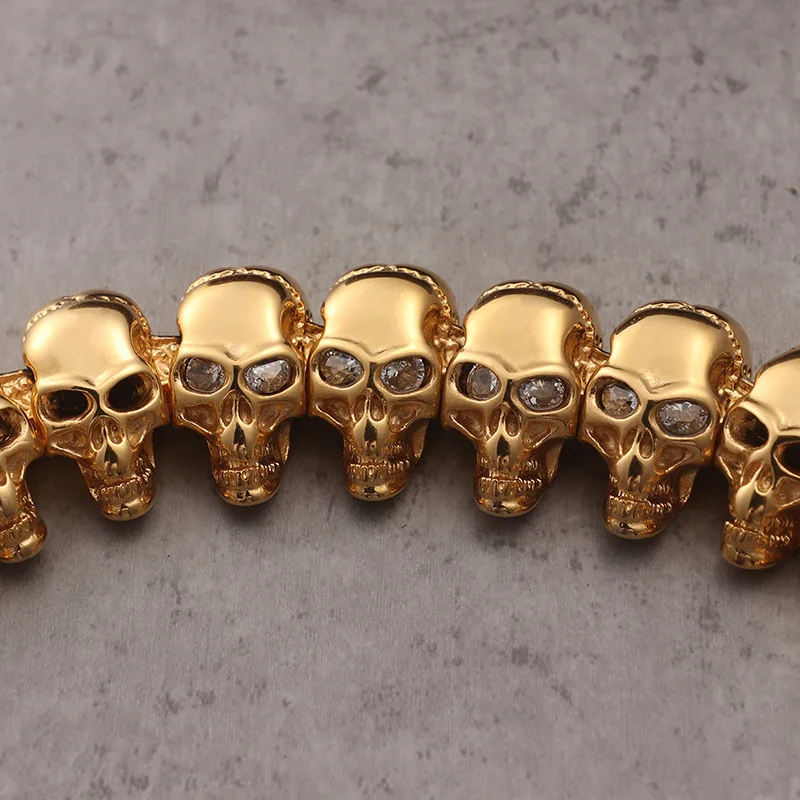 Высокое качество Модный панк крутой мужской скелет браслет цепочка золото нержавеющая сталь много ретро Череп Кристалл браслеты ювелирные изделия