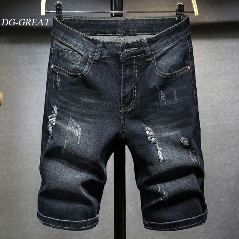 mens black skinny ripped shorts