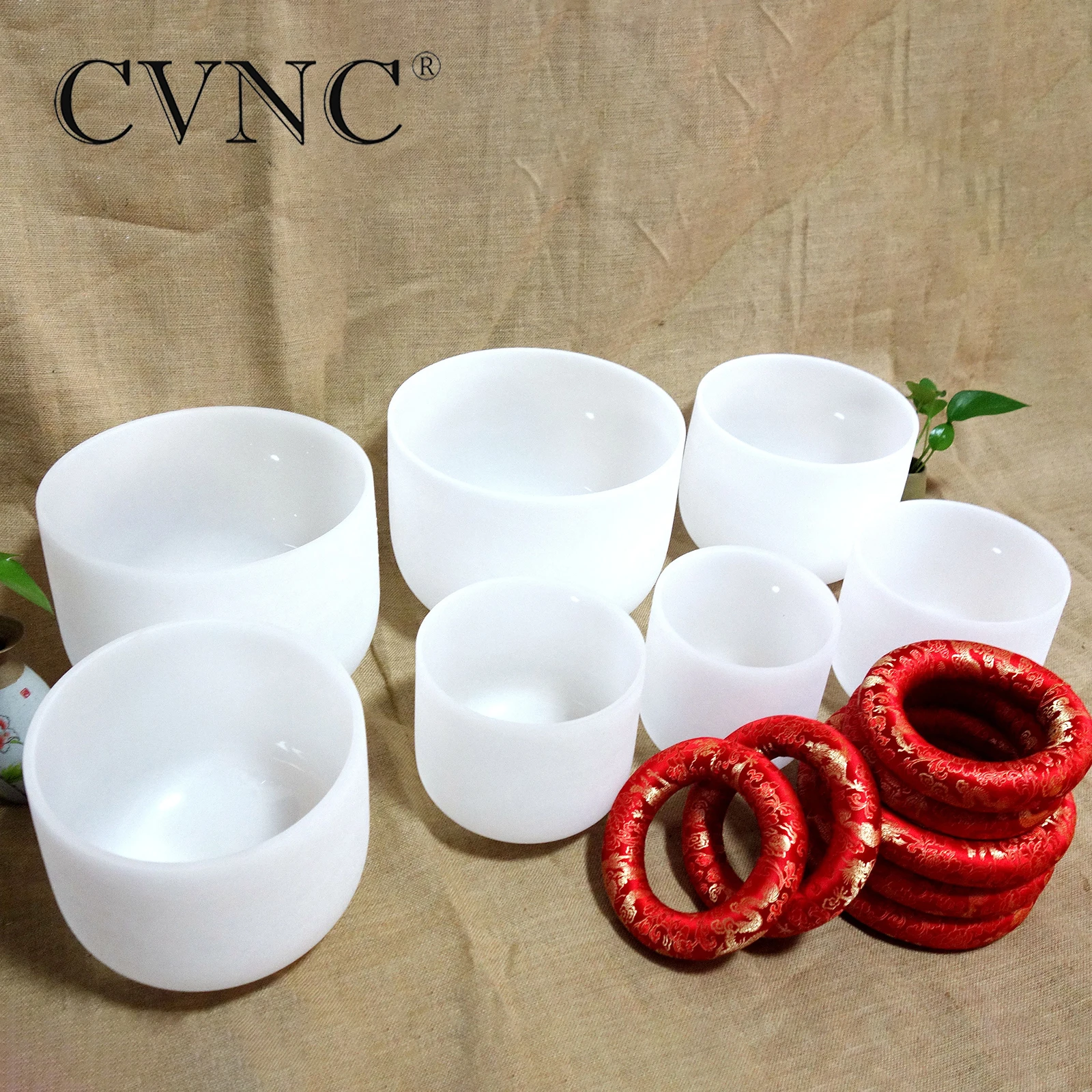 

CVNC 6"-12" Chakra Set of 7PCS Note CDEFGAB 440Hz or 432Hz Frosted Quartz Crystal Singing Bowls with free Cushion Pad