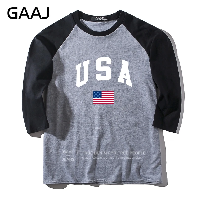 GAAJ, американский флаг, мужская и женская футболка унисекс, хит, цветная одежда с воротником, Мужская футболка, Мужская модная забавная футболка с длинным рукавом, бренд - Цвет: Three quarter Grey