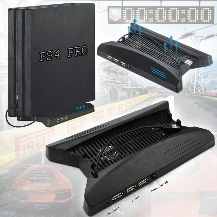  PS4 Pro Vertical Stand Cradle Base Cooling Fans Cooler USB HUB For Playstation 4 Pro Console Access