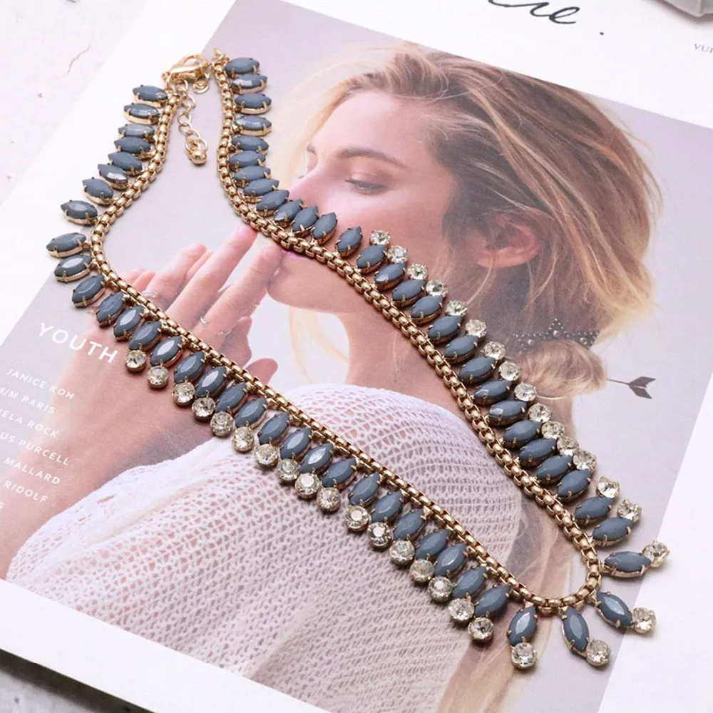 

Free Shipping Hand Making Prong Setting Gray Color Choker Collar Necklace