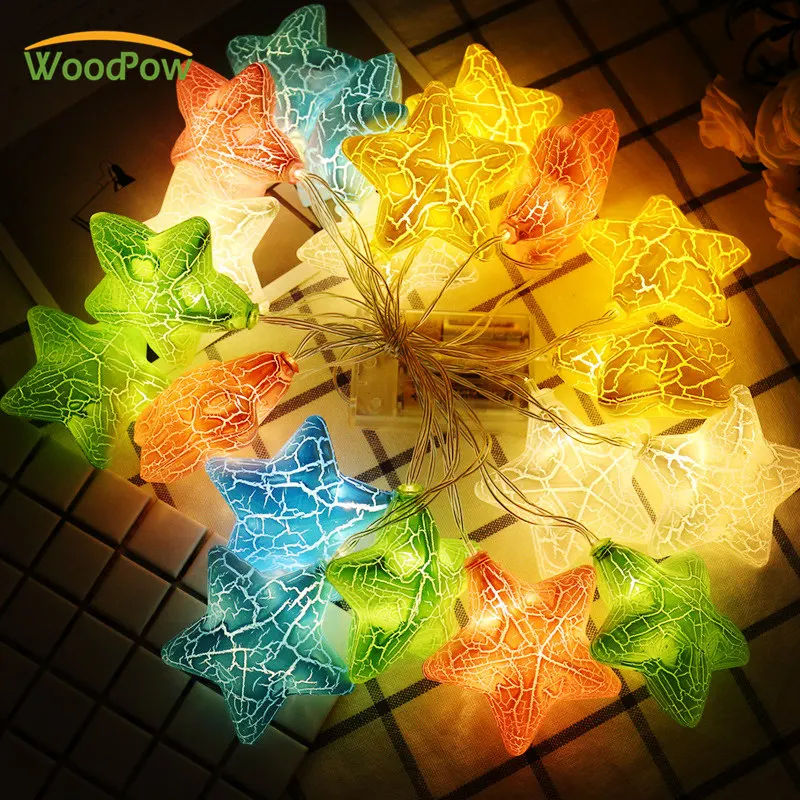 

WoodPow 1.5/3M Ice Crack Star LED Light String LED Fairy Lights Christmas Wedding Decoration Garland Lights Battery Operate Lamp