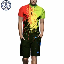 Mr.BaoLong Mens Rompers Ink print 3D Jumpsuits Summer Men Set Beach Party Short Sleeve Cargo Overalls One Piece Playsuit