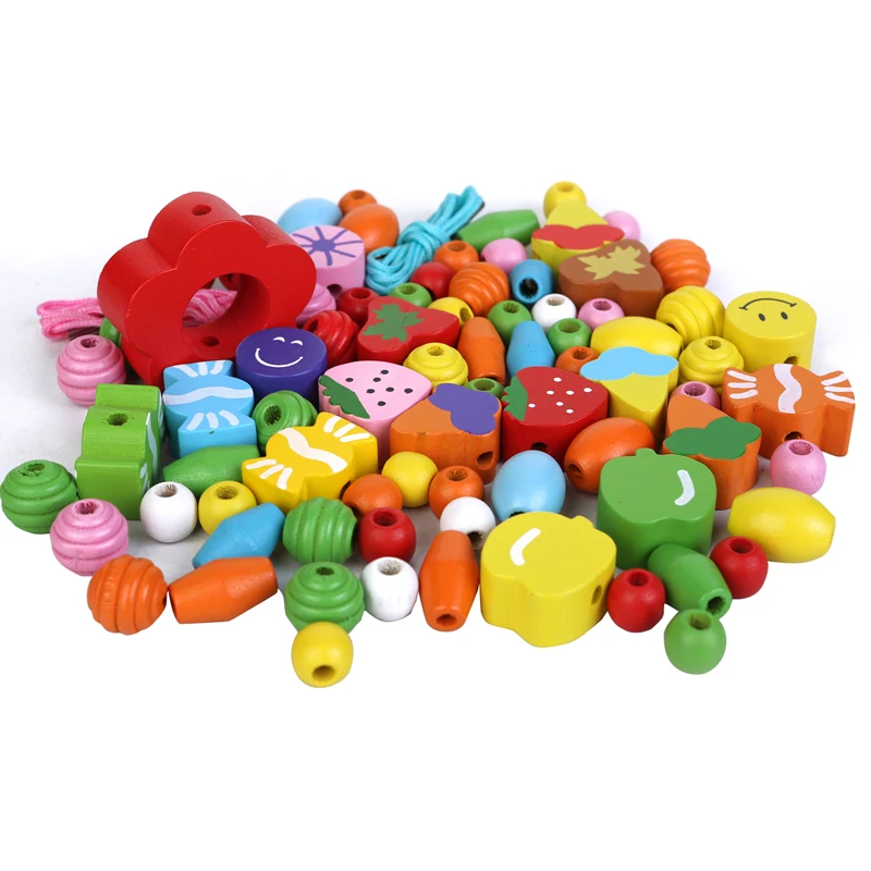 

Wooden Toys Baby Flower Beads String Lacing Puzzle Early Learning Educational Toddler Toys for Children 2-4 Years MF0564H