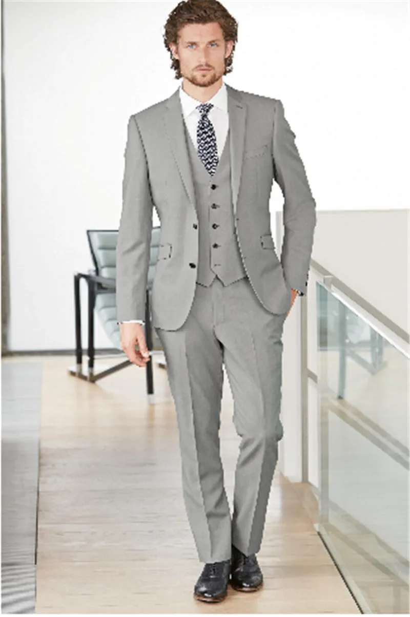 Handsome Side Vent Light Grey Groom Tuxedos Slim Fit Men's Wedding