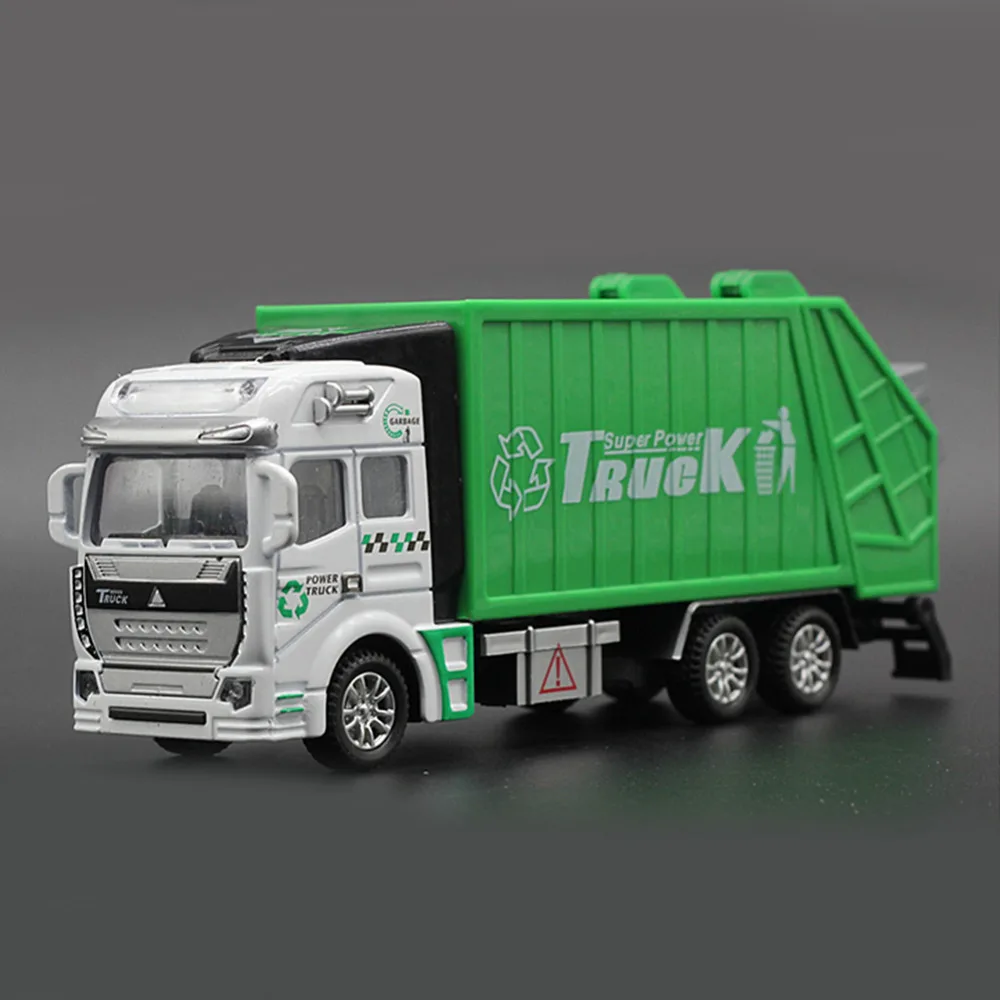 

1:32 Metallic Truck Model With Plastic Carriage Toy Garbage Trucks Sanitation Trash Truck Christmas Gift For Children
