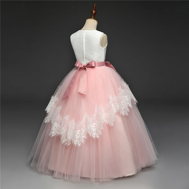 Кружевное длинное вечернее платье без рукавов для девочек-подростков; розовые элегантные платья для девочек; платье на выпускной и свадьбу; детское вечернее платье принцессы
