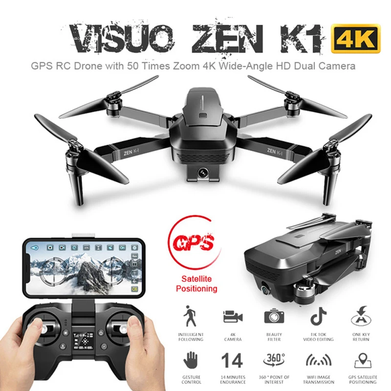 

Visuo ZEN K1 GPS Drone with Dual Camera 4K 50 Times Zoom 5G WiFi FPV Flight 28mins Brushless RC Quadcopter Helicopter Toy VS F11