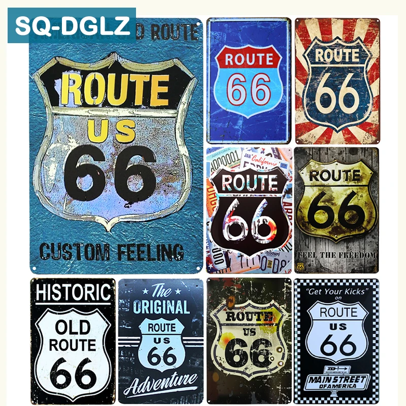 

[SQ-DGLZ]Hot ROUTE US 66 Metal Sign Vintage Metal Plates Cafe Pub Club Home Wall Decor Tin Signs Retro Plaque