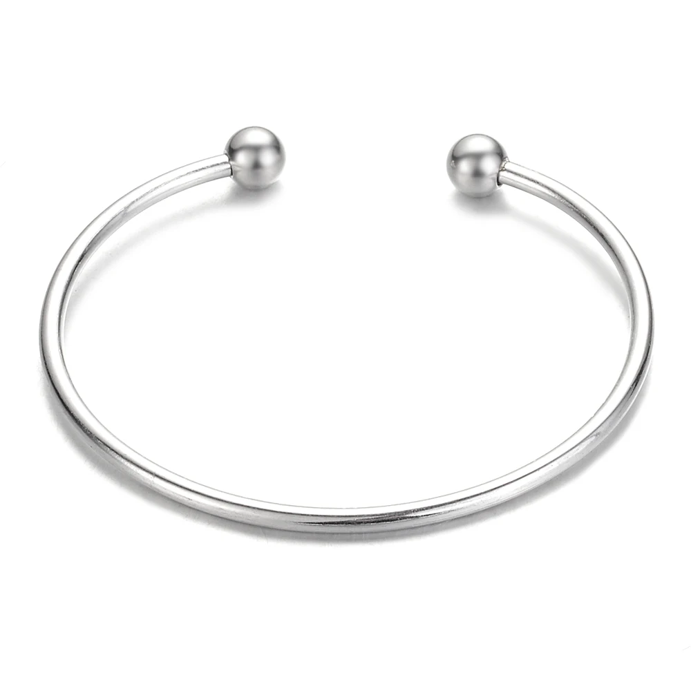 10pcs/lot Stainless Steel Minimalist Unisex Torque Cuff Bangle with Remove Beads Ends Charms Bracelet Bangles Gift SL-021*10