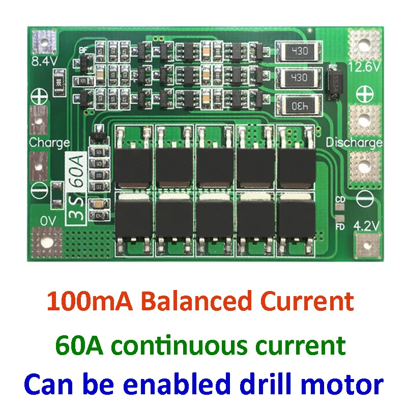 3S 60A литий-ионная батарея зарядное устройство защиты PCB BMS плата 11,1 В 12,6 в Lipo ячейка модуль для бурильного двигателя с балансировкой