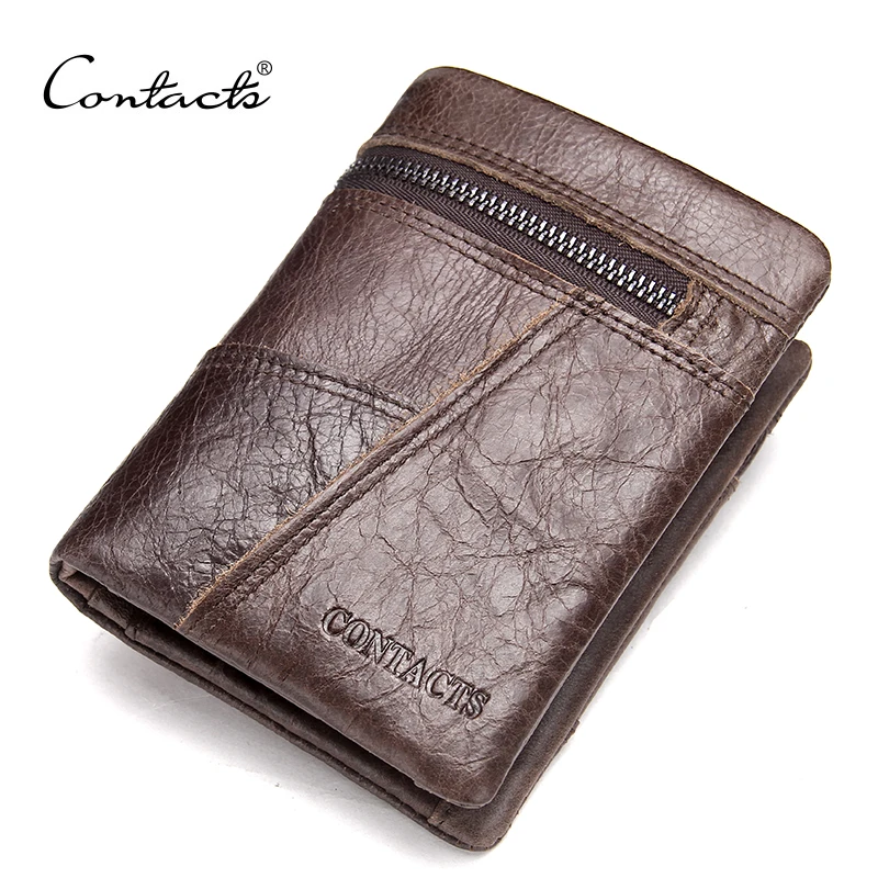 Kopen CONTACT S Koeienhuid mannen Portefeuilles Ritsvak Lederen Korte Portemonnee Voor Man Creditcardhouder Mannelijke Broekzak portomonee
