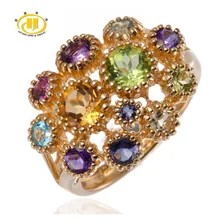 Hutang натуральные разноцветные драгоценные камни кольца цитрин Aemthyst Твердые 925 пробы Серебряный цветок кольцо для женщин Изысканные элегантные ювелирные изделия