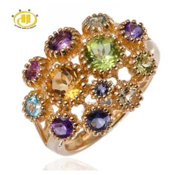 

Hutang Natural Colorful Gemstones Rings Citrine Aemthyst Solid 925 Sterling Silver Flower Ring for Women's Fine Elegant Jewelry
