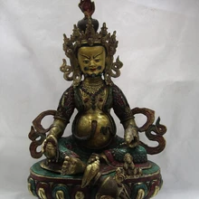 USPS в США S3200 Тибет Медь Позолотить декор коралловый Бирюзовый Gem Jambhala Vaishravana Статуя Будды