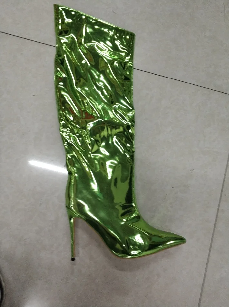 Arden Furtado/ г. Демисезонные сапоги до колена на высоком каблуке 12 см модные сапоги красного, зеленого, золотого цвета Большие размеры 47, 48