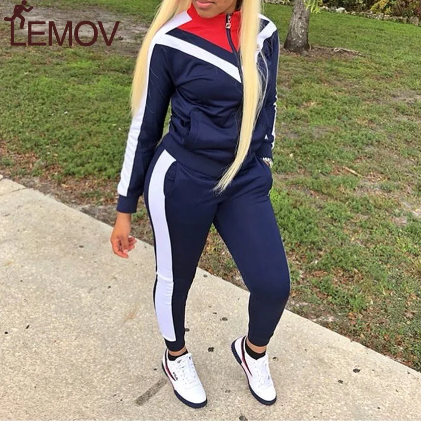 

2PCS Women Sportswear Casual Long Sleeve Gym Clothing Spring Tracksuit Yoga Set Fitness Clothing Zipper Sport Clothing LEMOV