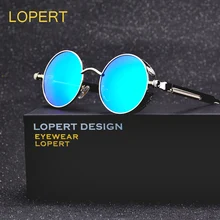 LOPERT Vintage Polarized Round Steampunk Men Women Sunglass Brand Designer Gothic Coating Mirrored Sun Glasses Retro Eyewear