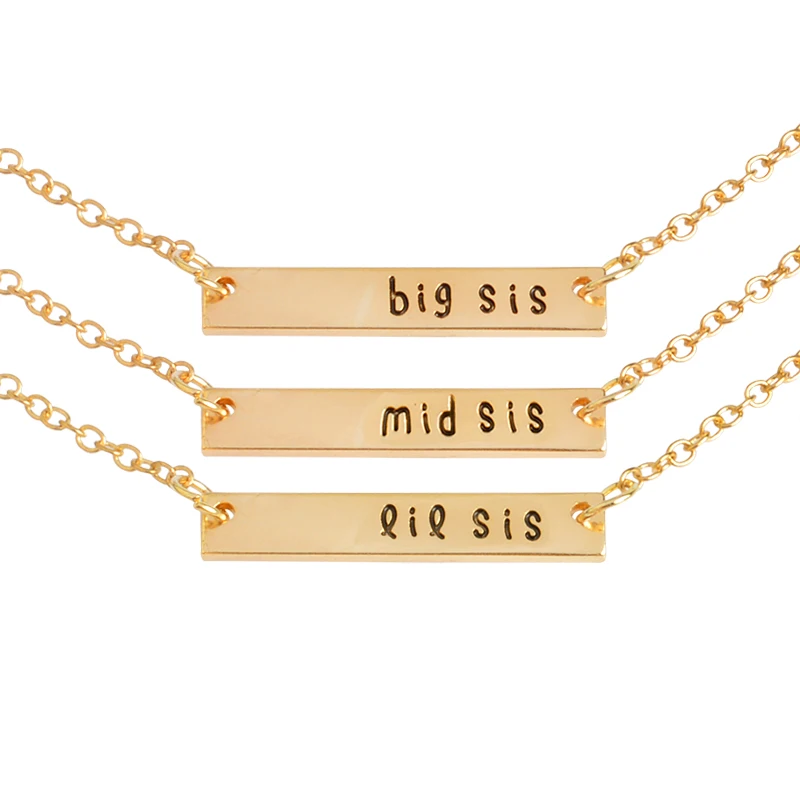 

3pcs/set big sis mid sis lil sis Tag Pendant Necklace BFF Chain Simple Special Gift For Mother Daughter Family Friends Jewelry