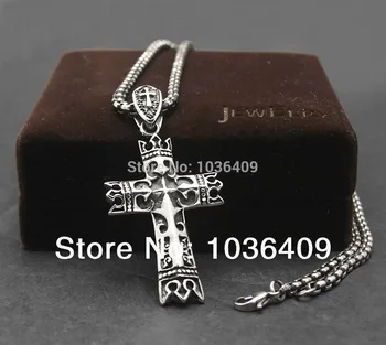 

Retro crown margin 316L stainless steel cross pendant necklace chain