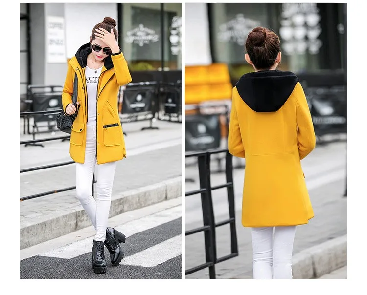 Сезон осень-зима женская одежда модный молодой женщины и бархат высокого качества женские плотное Пальто Куртка с капюшоном B041